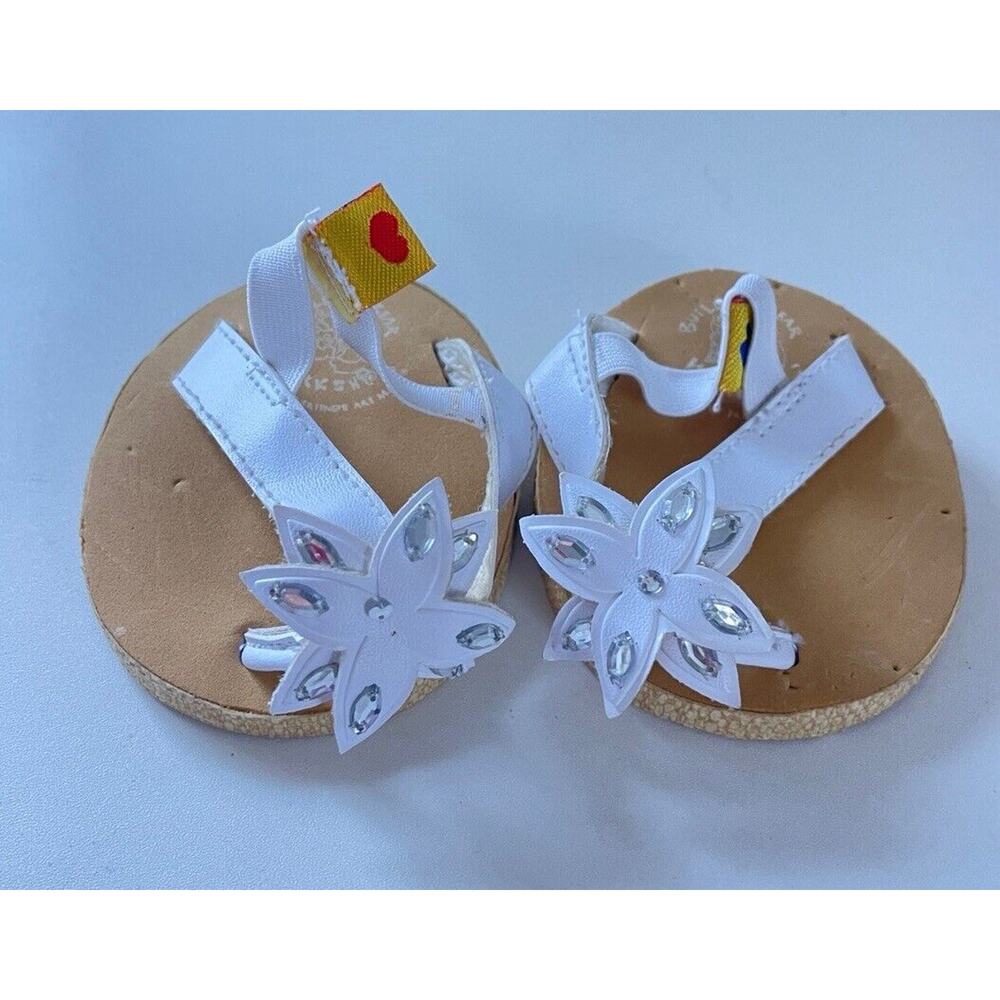 Build A Bear Workshop BABW White Flowers Thong Sandals Flip Flops